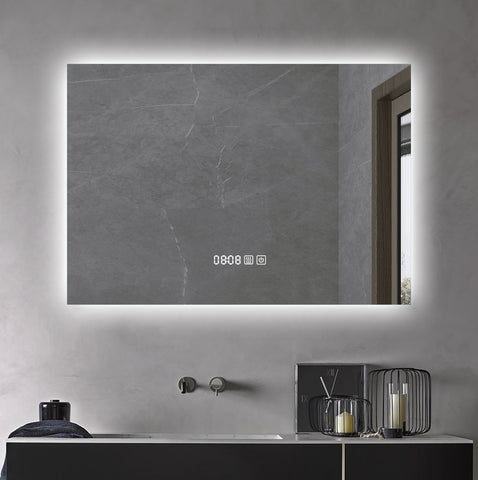 Time and Temp display, 1000x700mm Rectangle Frameless Backlit Led Mirror Bathroom Vanity Mirror