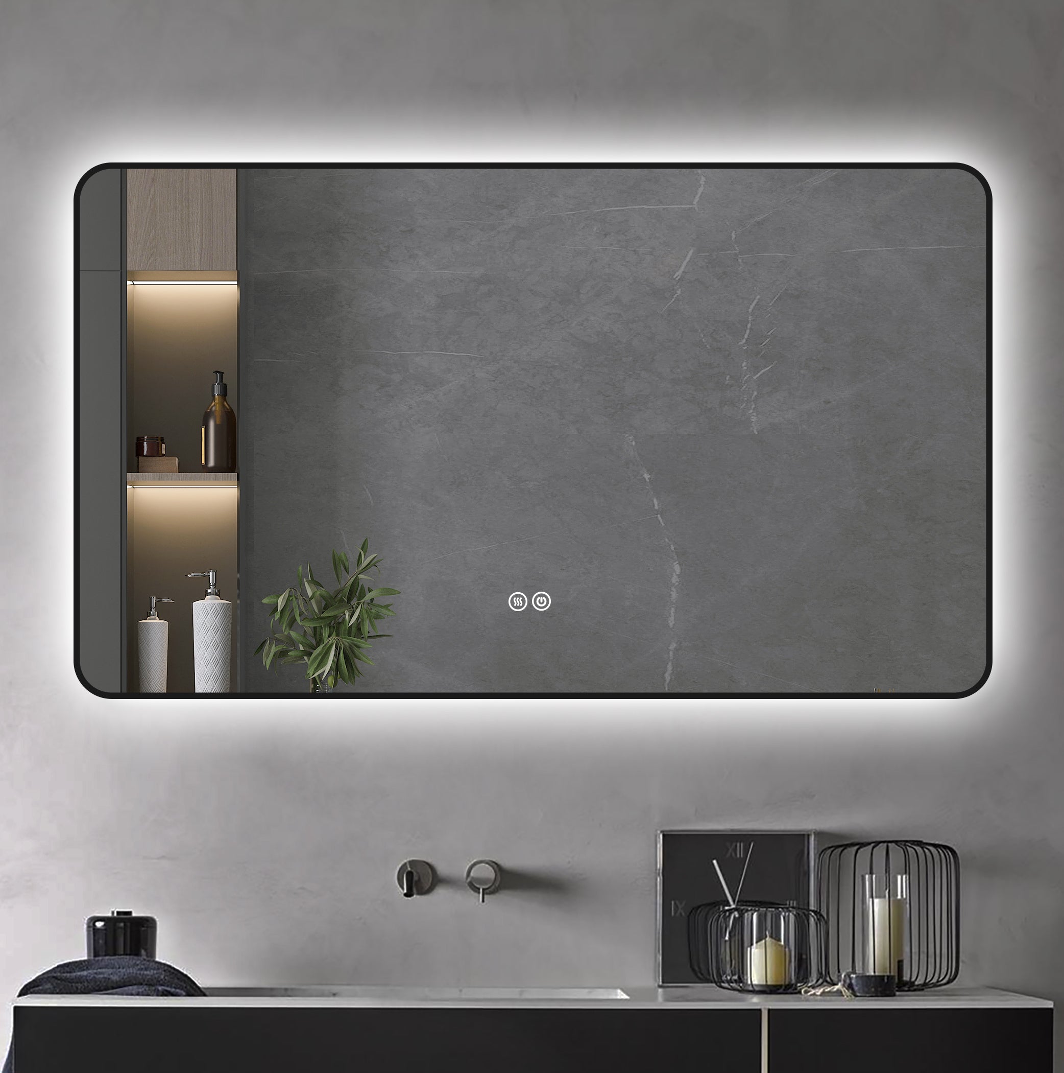 Black frame led bathroom mirror deals