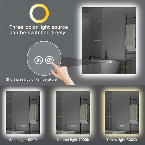 Time and Temp display, 800x700mm Rectangle Frameless Backlit Led Mirror Bathroom Vanity Mirror