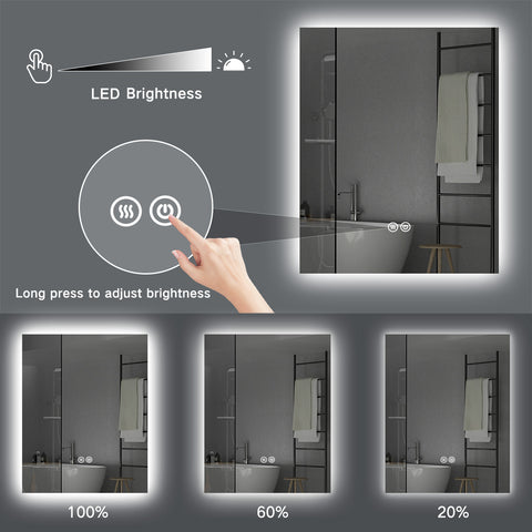 Time and Temp display, 800x700mm Rectangle Frameless Backlit Led Mirror Bathroom Vanity Mirror