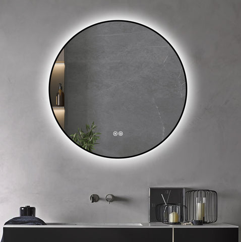 800mm Dia Round Matt Black Frame Backlit Led Mirror Bathroom Vanity Mirror