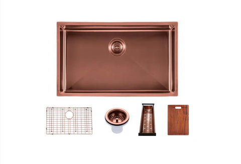 762*457*254MM BRUSHED ROSE GOLD 304 S/S HAND-MADE SINGLE BOWL KITCHEN SINK WITH ACCESSORIES