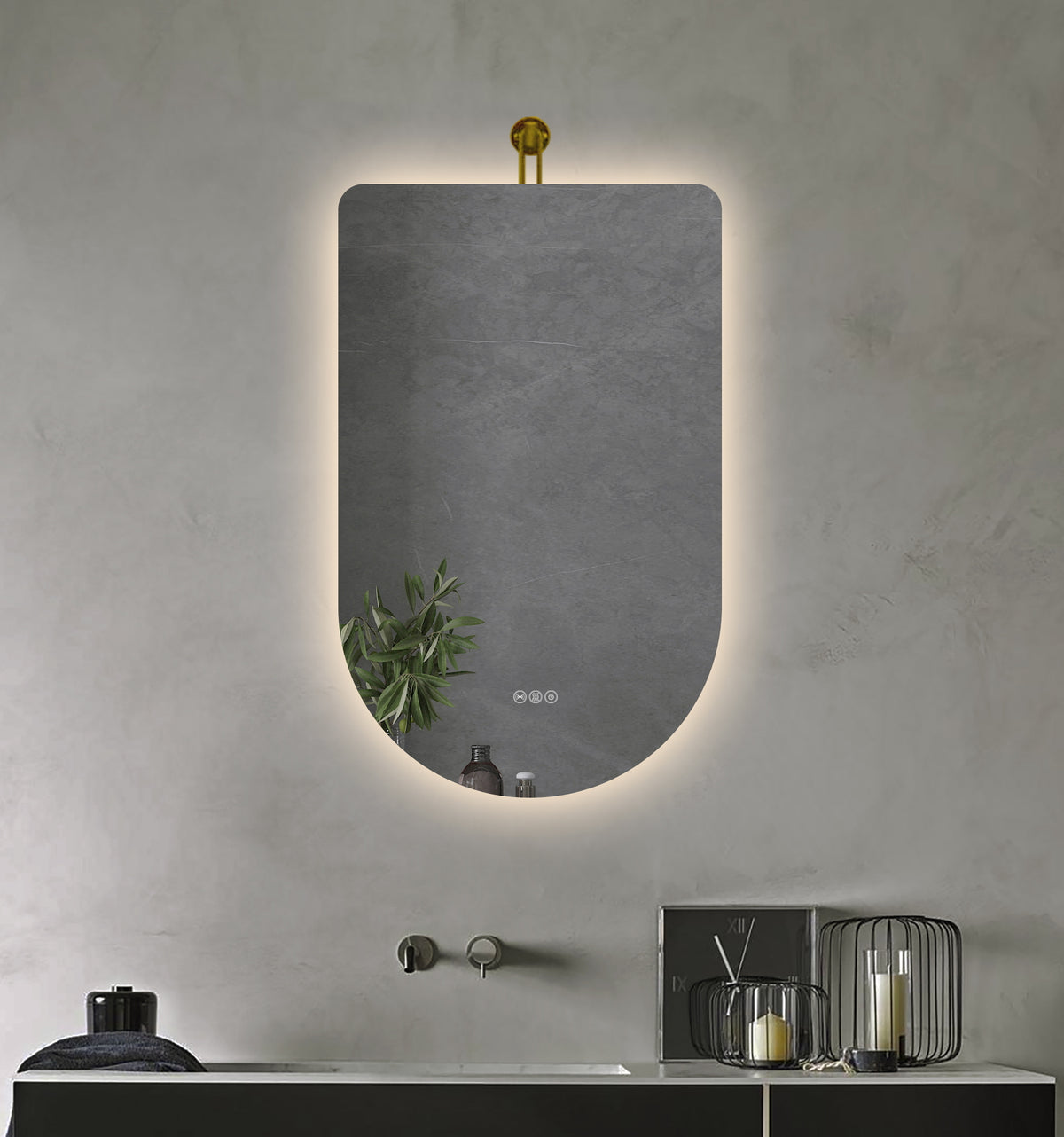 500x800mm Motion Sensor Switch Arch with Gold Hook Frameless Backlit Led Mirror Bathroom Vanity Mirror