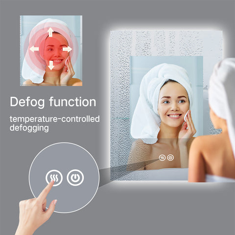 Time and Temp display, 800x700mm Rectangle Frameless Backlit Led Mirror Bathroom Vanity Mirror