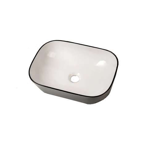 460*320*135 Glossy White With Black Rim Above Counter Top Porcelain Basin Bathroom Vanity