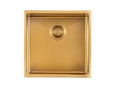 440*440*205MM BRUSHED YELLO GOLD 304 S/S HAND-MADE SINGLE BOWL KITCHEN SINK WITH BOTTOME SINK GRID