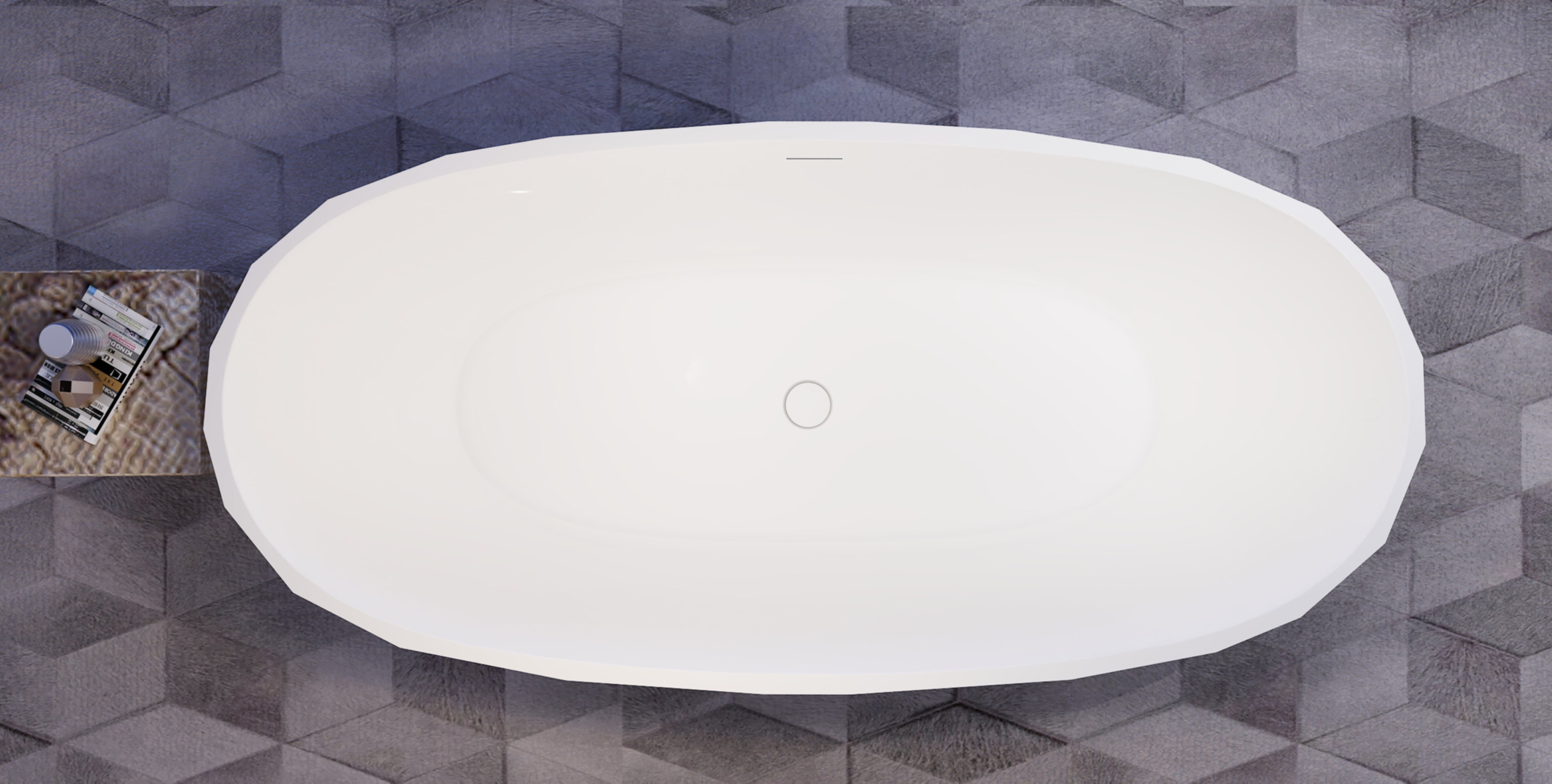 DZ-15 faceted freestanding bathtub three-quarter view
