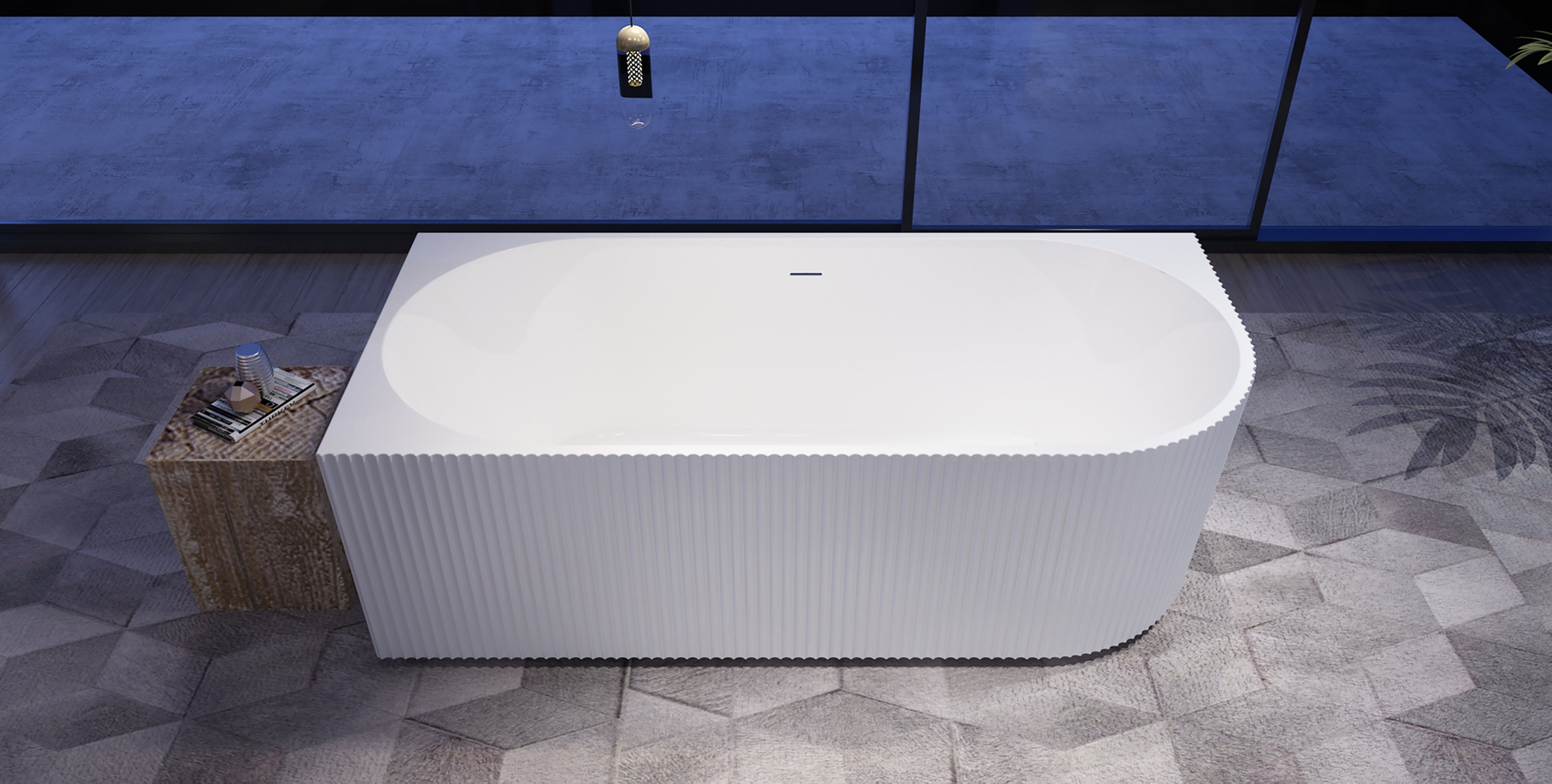 Gloss white JF Series left corner fluted bathtub front view