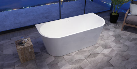 Gloss white acrylic Q Series bathtub front three-quarter view