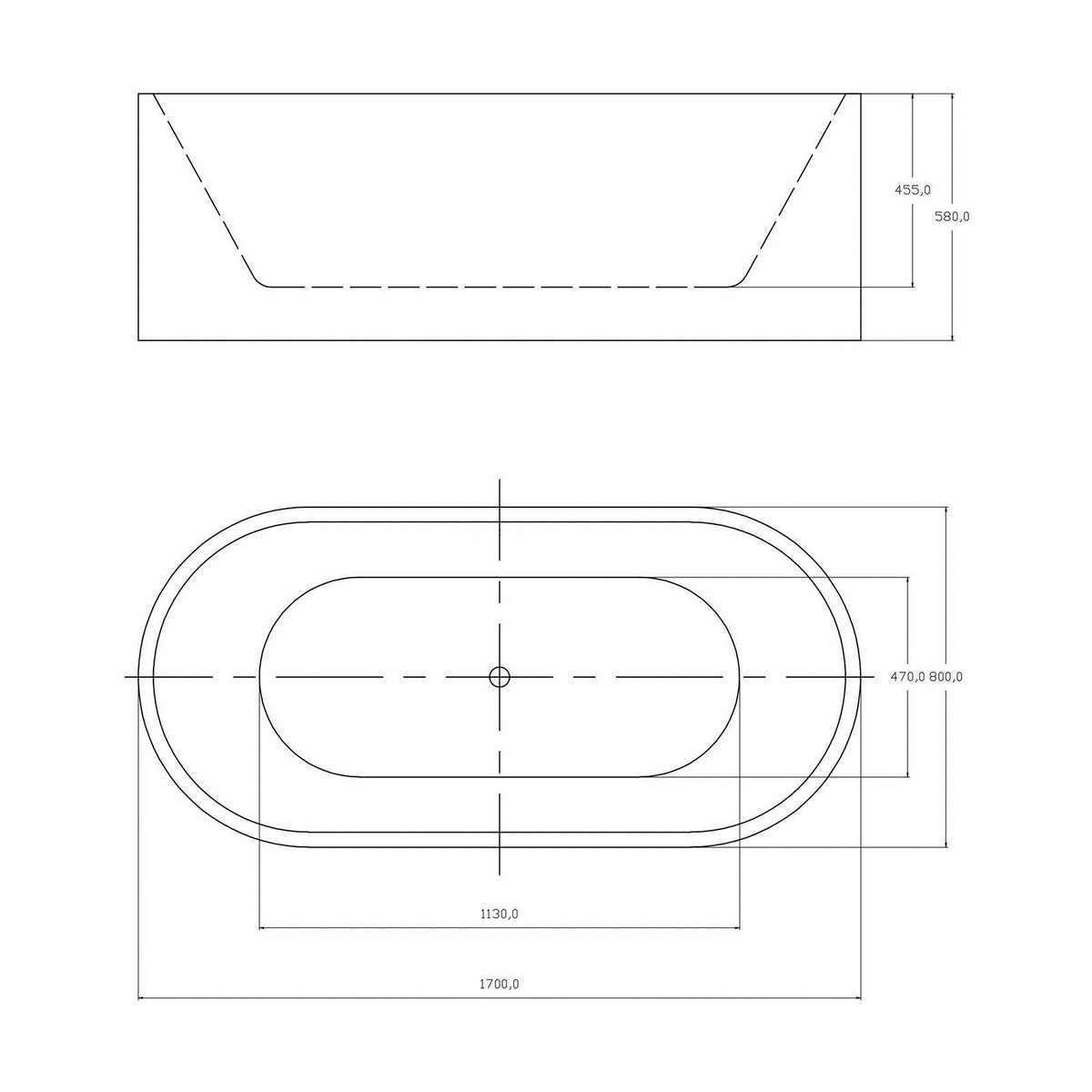 Thin edge NO overflow Sanitary grade Acrylic Free Standing Bathtub 1500 /1700mm