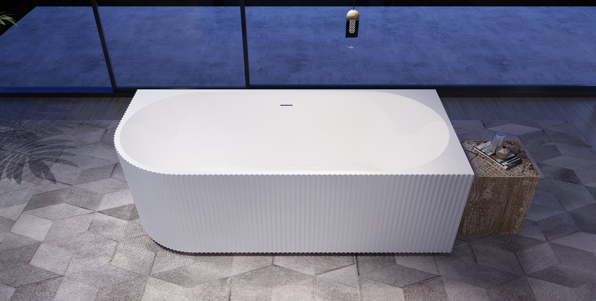 Gloss white fluted corner bathtub bowl and overflow overview