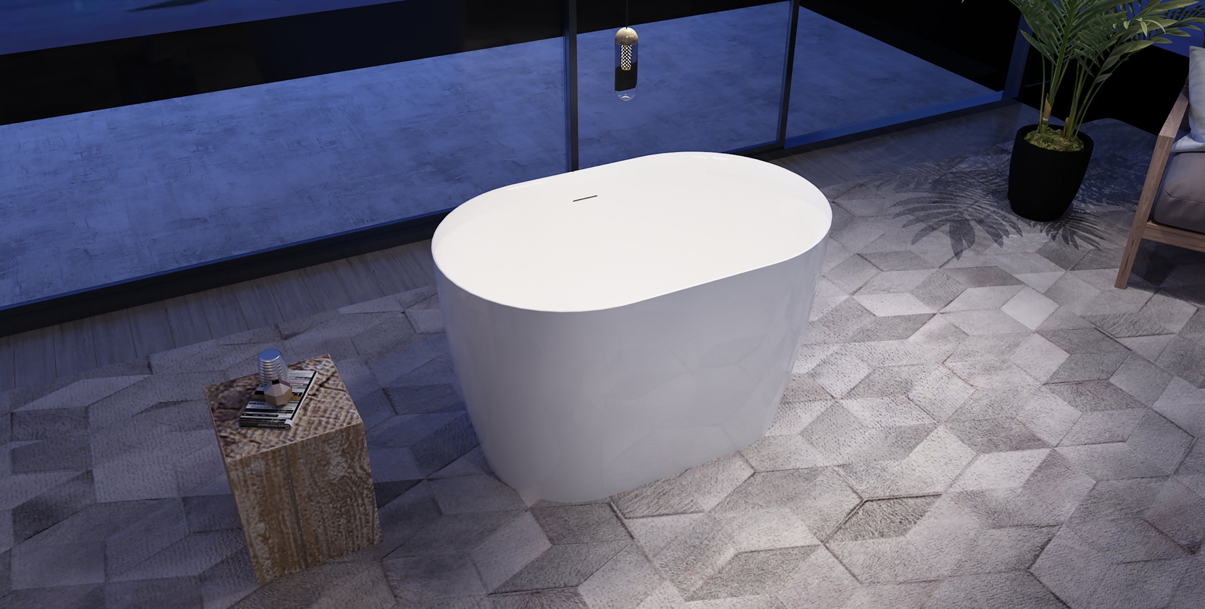 D-11 compact freestanding bathtub side view