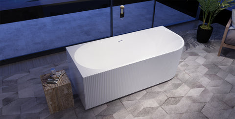 JF Series left corner fluted bathtub three-quarter view