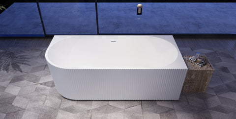 Gloss white fluted corner bathtub bowl and overflow overview