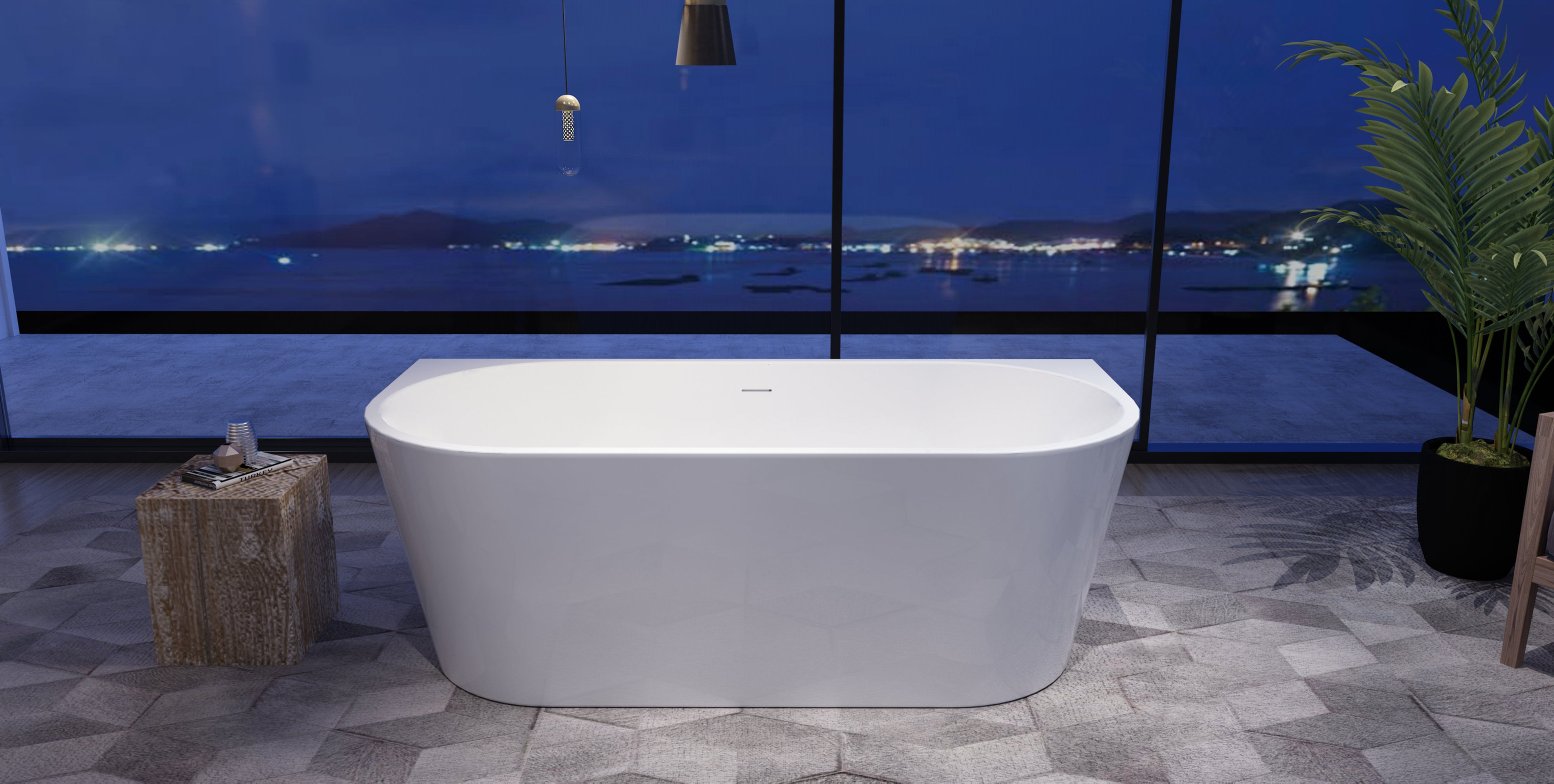 Q Series bathtub front view showing the smooth white exterior