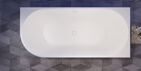 Fluted corner bathtub top view showing central waste and horizontal overflow
