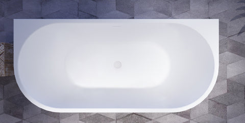 Q Series bathtub top view showing the oval bathing area and waste