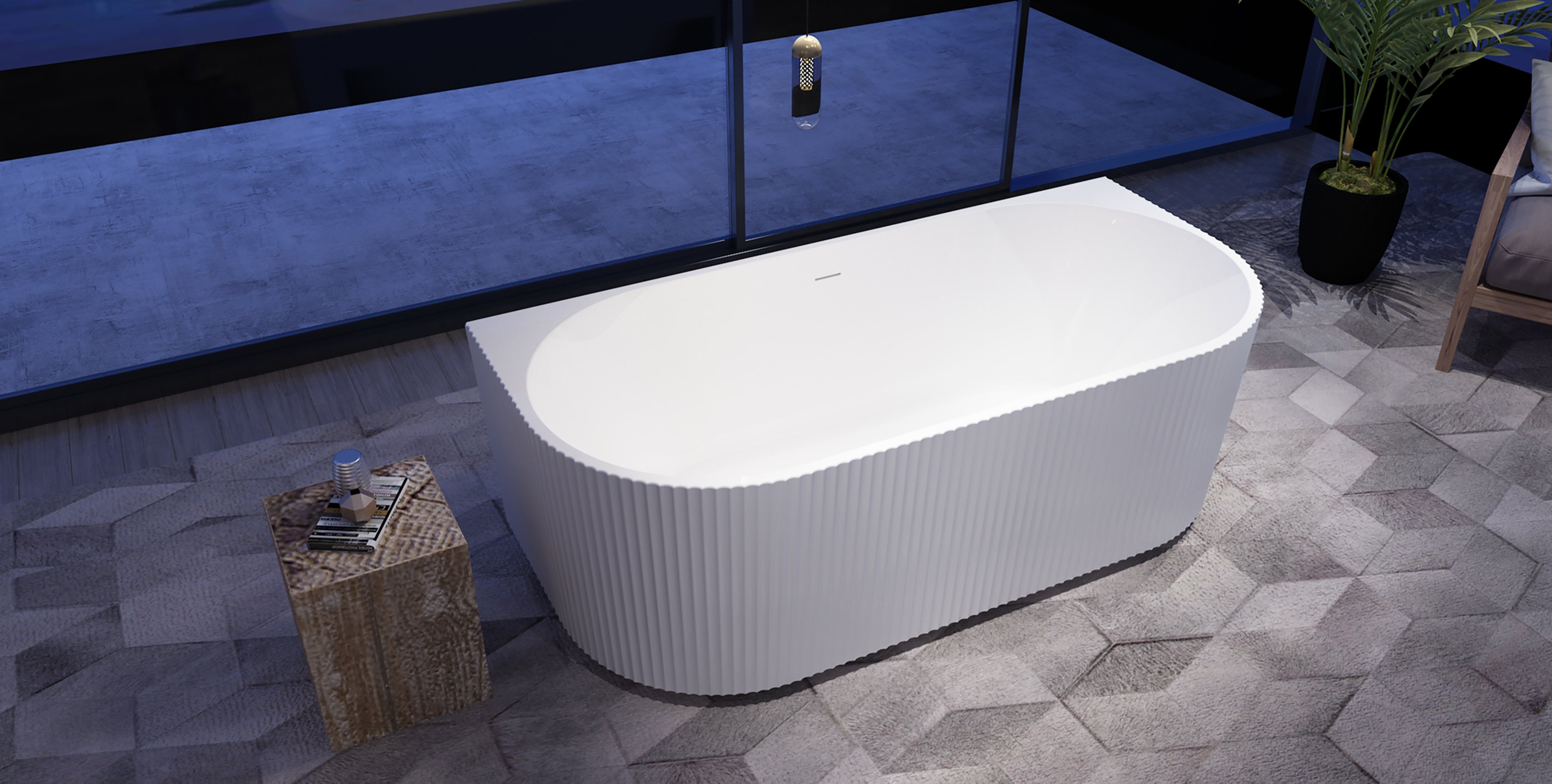 QF Series fluted bathtub three-quarter view