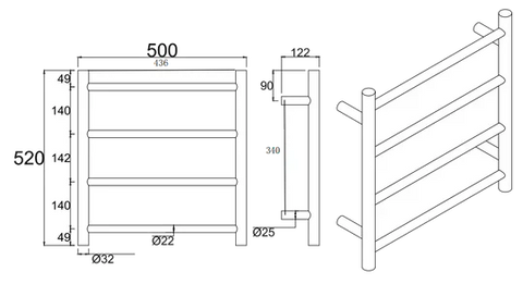 4 Bars Brushed Nickel Round Electric Heated Towel Rack