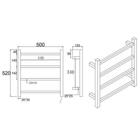 4 Bars Brusehd Nickel Square Electric Heated Towel Rack