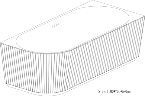 7103 1500 mm R configuration fluted corner bathtub perspective drawing