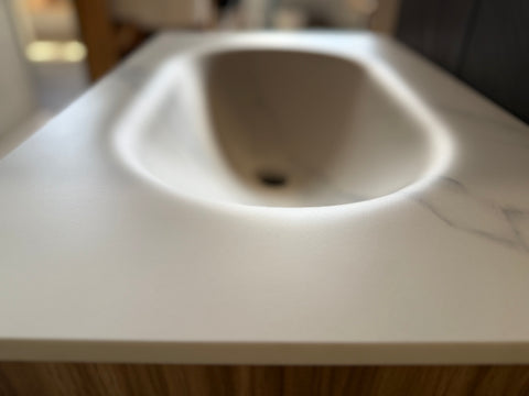Caplet Monoform™ Bench Basin Oval bowl Calacatta Sintered Stone Vanity Top Bathroom Variety Sizes