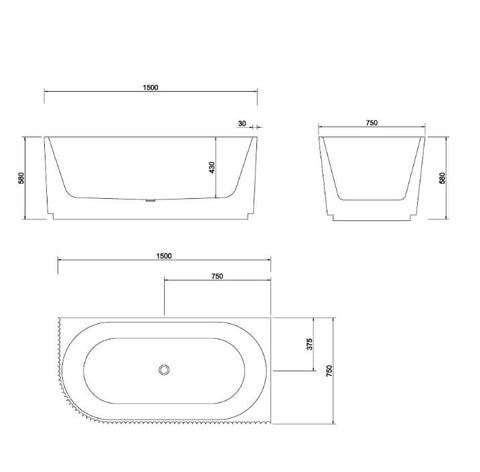 Glossy White Right Corner Bathtub Thin edge NO overflow Sanitary grade Fluted Acrylic Bathtub 1500/1700mm