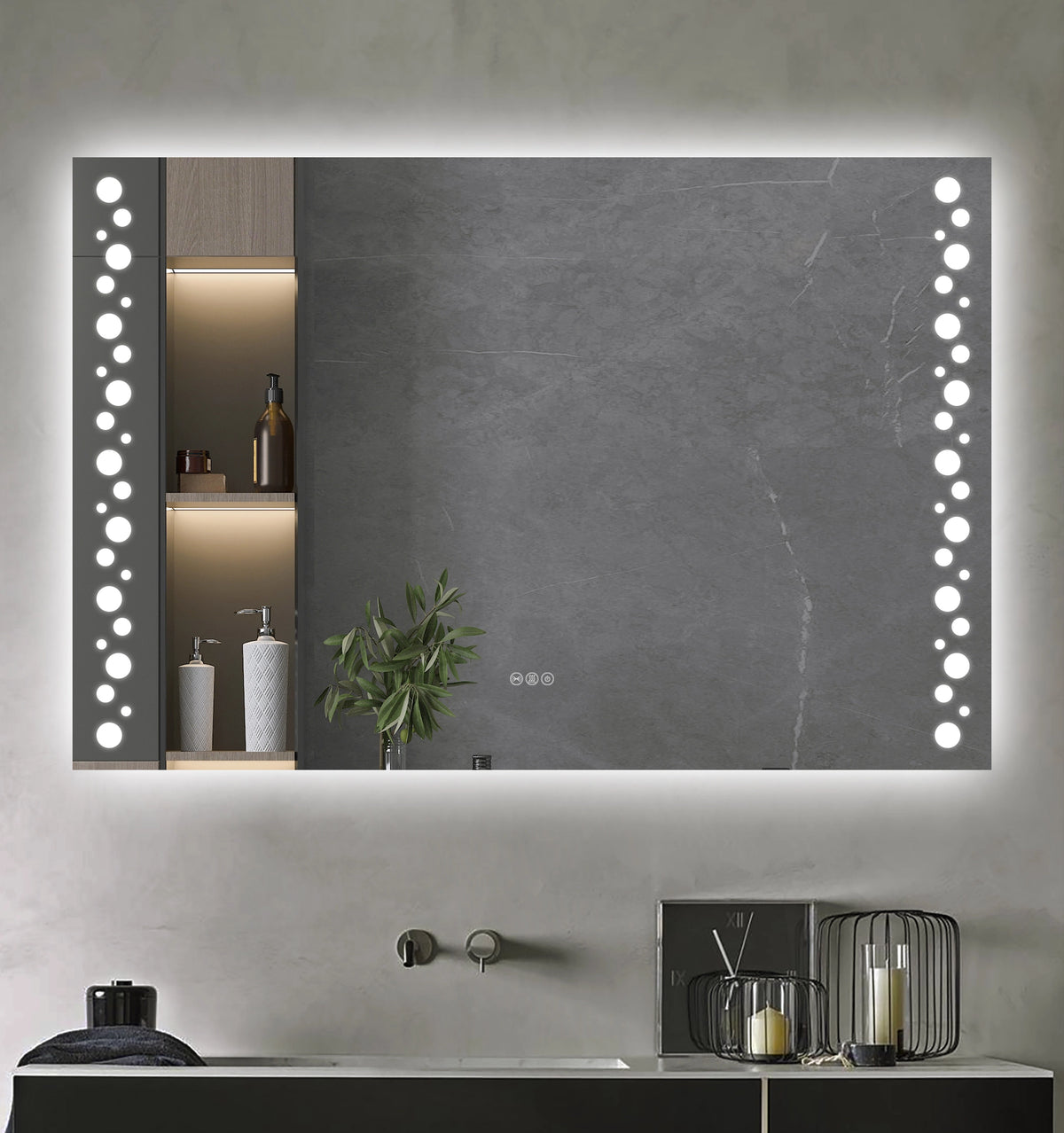 1200x800mm Motion Sensor Switch Rectangle Frosted Circle Frameless Backlit Led Mirror Bathroom Vanity Mirror