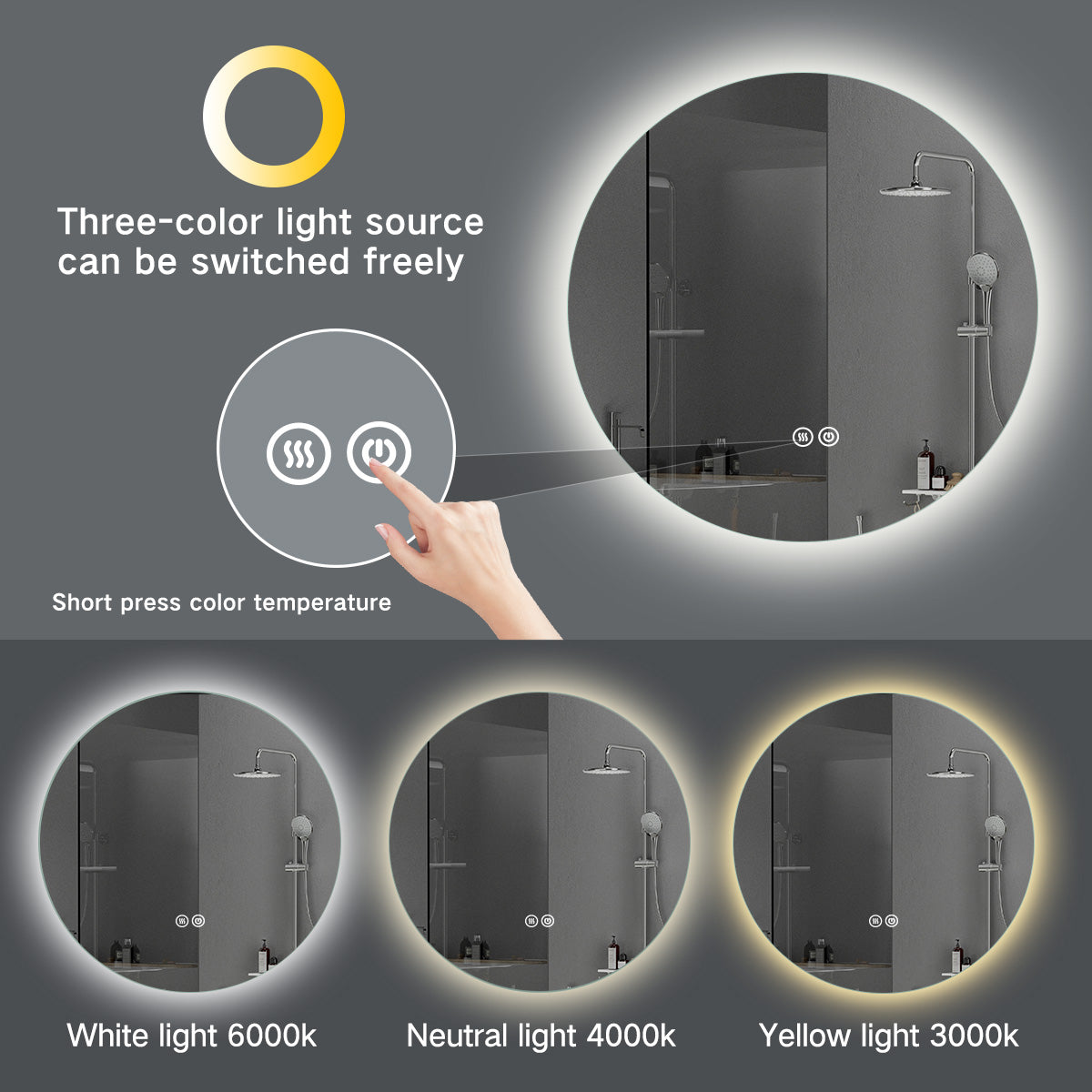 600mm Dia Round Frameless Backlit Led Bathroom mirror