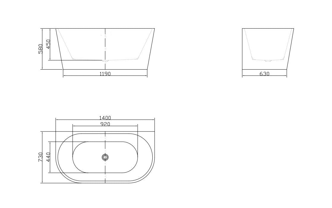 1400/1500/1700 Back to wall NO overflow Thin edge Acrylic Free Standing Bathtub