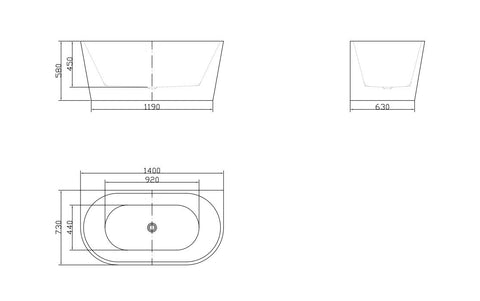 1400/1500/1700 Back to wall NO overflow Thin edge Acrylic Free Standing Bathtub