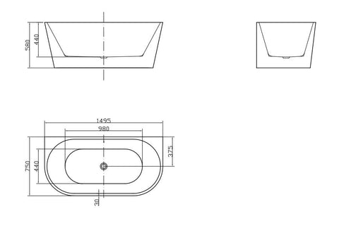 1400/1500/1700 Back to wall NO overflow Thin edge Acrylic Free Standing Bathtub