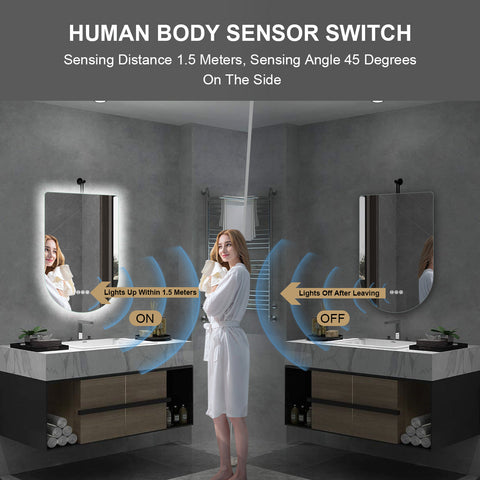 600x800mm Motion Sensor Switch Rectangle Frosted Circle Frameless Backlit Led Mirror Bathroom Vanity Mirror