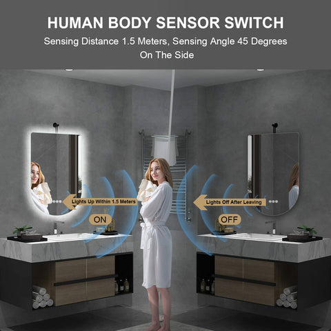 1200x850mm Motion Sensor Switch Arch Shape Frameless Backlit Led Mirror Bathroom Vanity Mirror