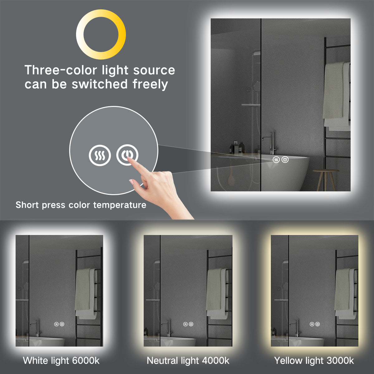 1200x800mm Motion Sensor Switch Rectangle Frosted Circle Frameless Backlit Led Bathroom Mirror