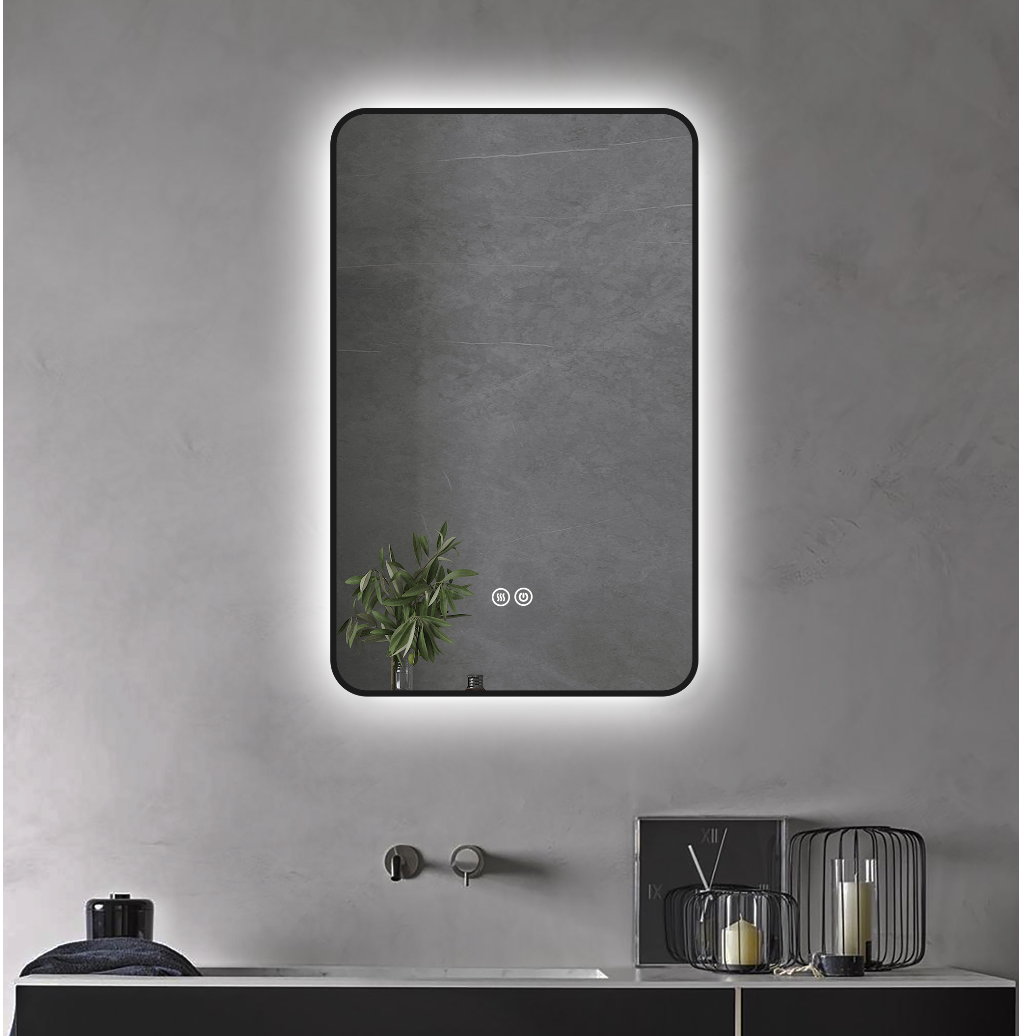 500x800mm Rectangle Matt Black Frame Backlit Led Bathroom Mirror