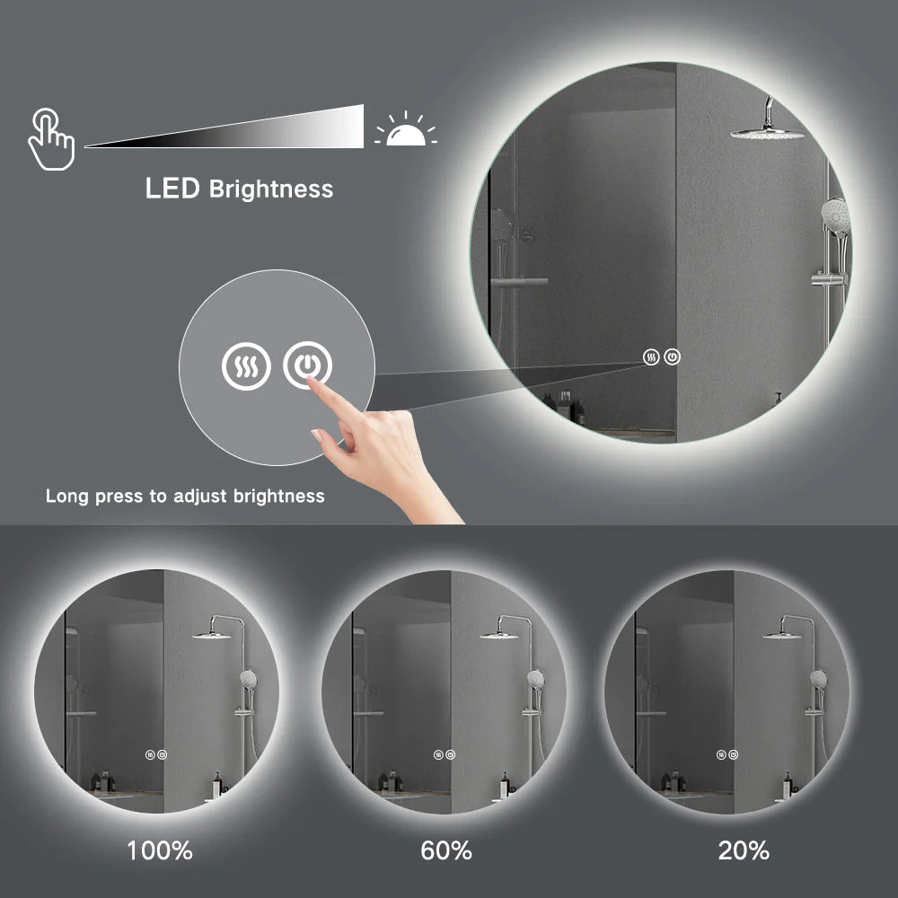 800mm Dia Motion Sensor Switch Round Black Frame Backlit Led Mirror Ba