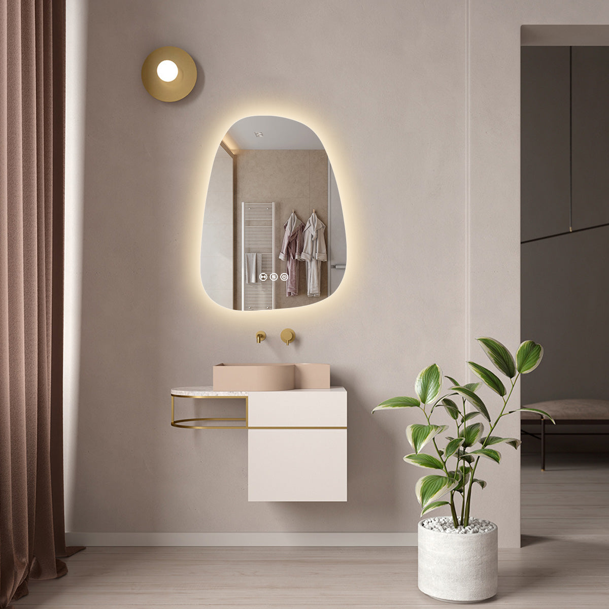 600x800mm Motion Sensor Switch Irregular Pear Shape Frameless Backlit Led Mirror Bathroom Vanity Mirror