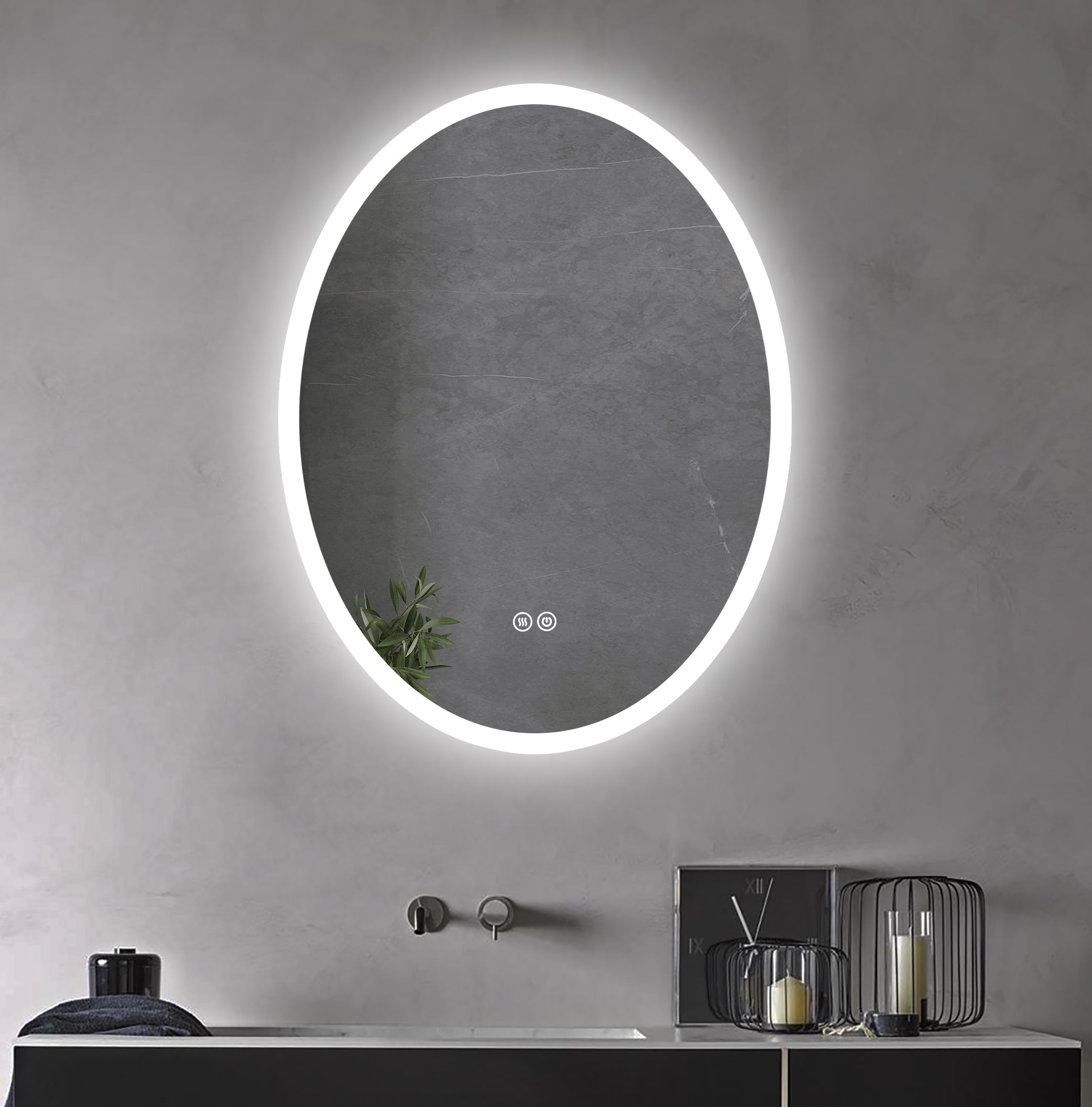 600x800mm Oval Frameless with Frosted Edge Backlit Led Bathroom Mirror