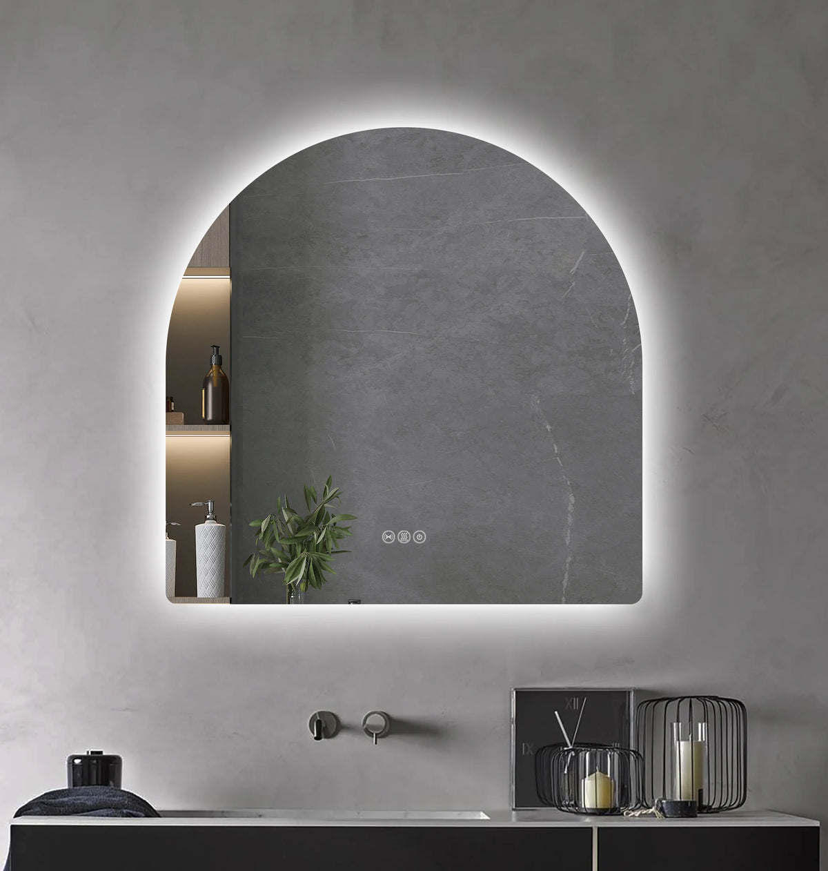 800x800mm Motion Sensor Switch Arch Shape Frameless Backlit Led Mirror Bathroom Vanity Mirror