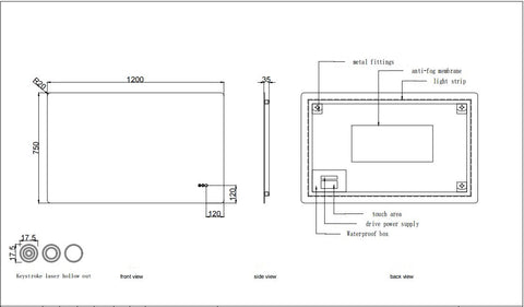 1200x750mm Motion Sensor Switch Rectangle Frameless Backlit Led Mirror Bathroom Vanity Mirror