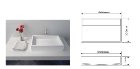 500*300*110 Rectangle HAND WASH BASIN Vanity sink COUNTER TOP solid surface