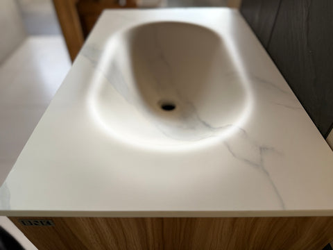 Caplet Monoform™ Bench Basin Oval bowl Calacatta Sintered Stone Vanity Top Bathroom Variety Sizes