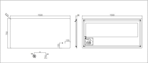 1500x750mm Motion Sensor Switch Rectangle Frameless Backlit Led Mirror Bathroom Vanity Mirror