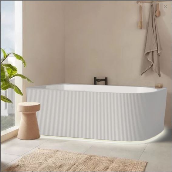 Glossy White Left Corner Bathtub Thin edge NO overflow Sanitary grade Fluted Acrylic Bathtub 1500/1700mm
