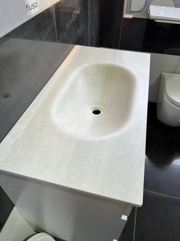 Grey Travertine Caplet 900mm/1200mm Caplet Monoform™ Bench Basin Oval bowl Sintered Stone Vanity Top Bathroom