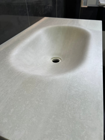 Grey Travertine Caplet 900mm/1200mm Caplet Monoform™ Bench Basin Oval bowl Sintered Stone Vanity Top Bathroom
