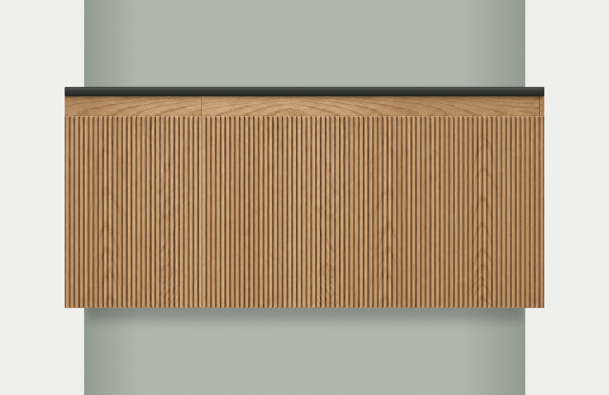 Modular Fluted Oak Vanity Cabinet 1050 mm - Square Ends, modules 300 + 750 mm