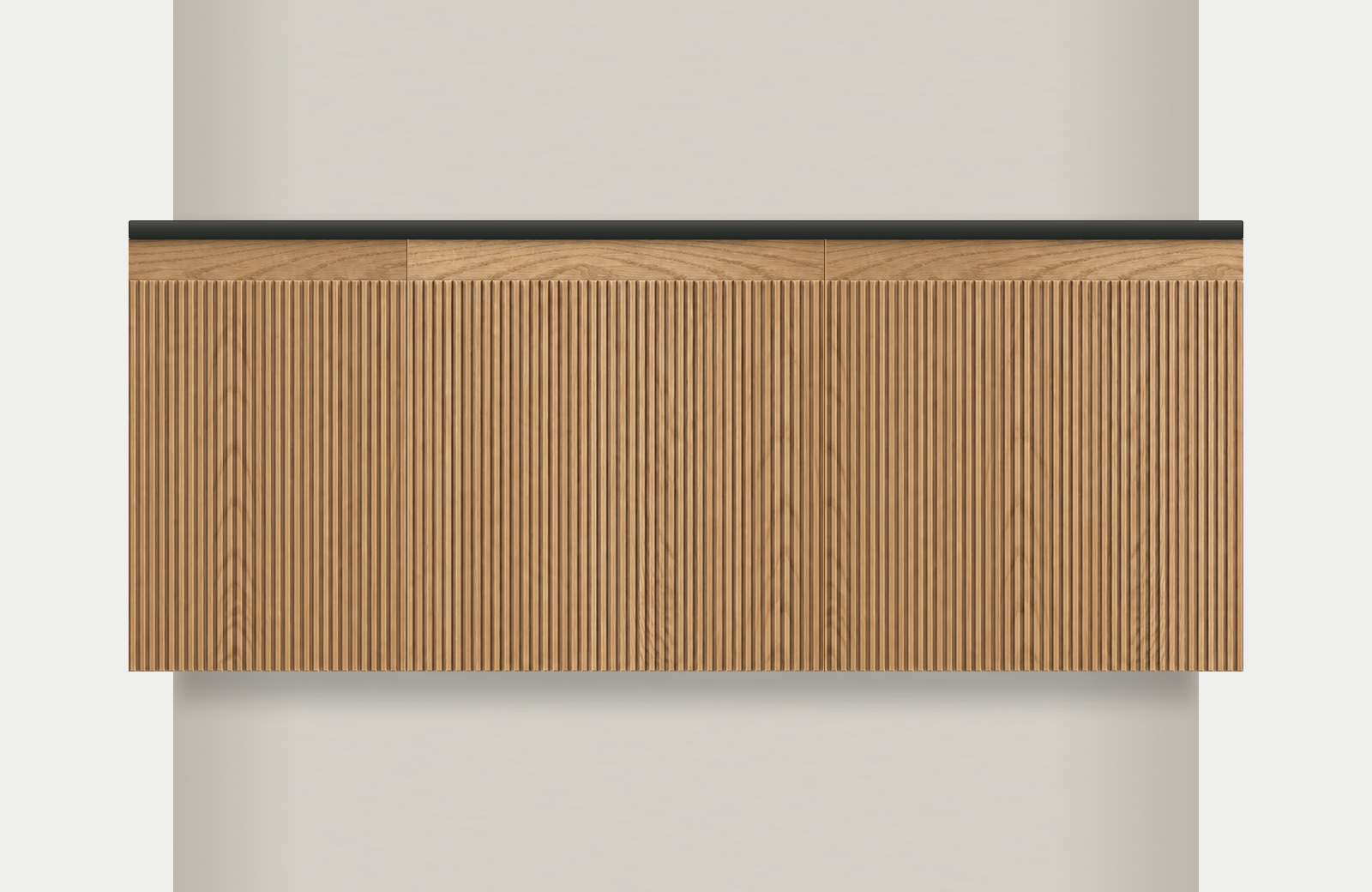 Modular Fluted Oak Vanity Cabinet 1200 mm - Square Ends, modules 300 + 450 + 450 mm