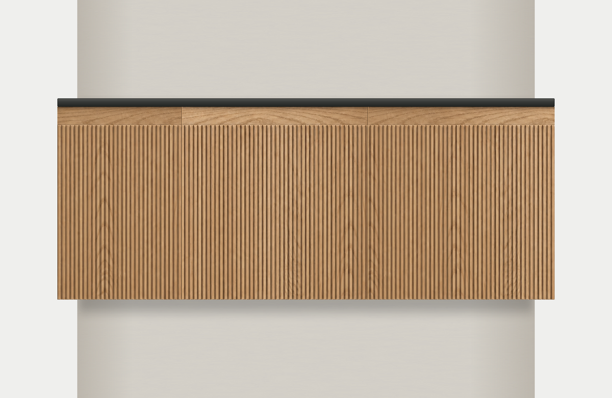 Modular Fluted Oak Vanity Cabinet 1200 mm - Square Ends, modules 300 + 450 + 450 mm